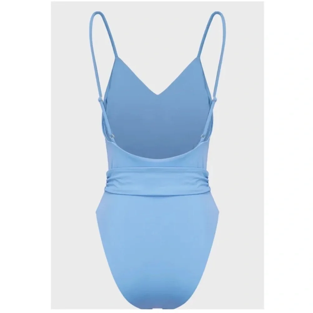 NWT Mara Hoffman One Piece Swim Gamela Front Tie in Vento Baby Blue